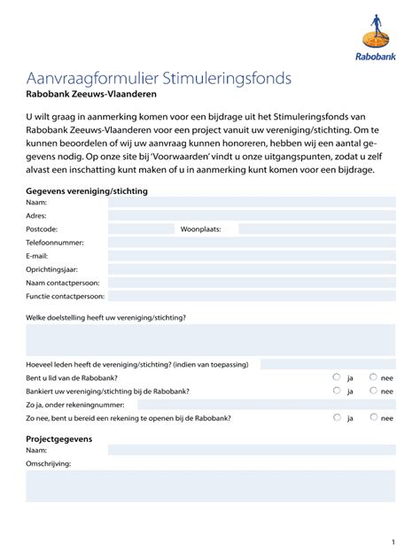 Fillable Online Aanvraagformulier Stimuleringsfonds Rabobank Nl Fax