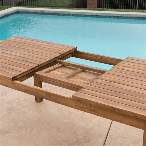 William Outdoor Expandable Teak Finished Acacia Wood Dining Table In