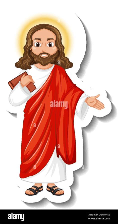 Jesus Christ Cartoon Character Sticker On White Background Illustration