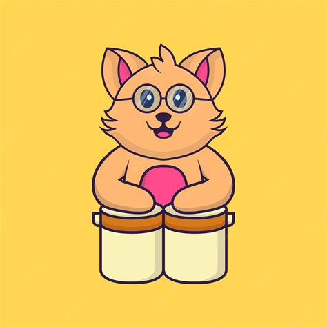 Premium Vector | Cute cat is playing drums animal cartoon concept isolated