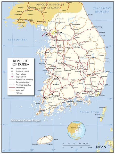 Political Map of the Republic of Korea (South Korea) - Nations Online ...