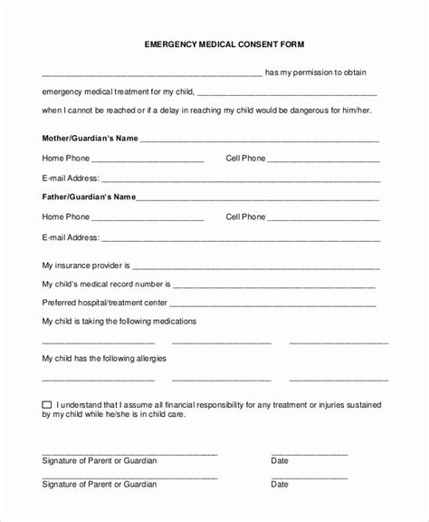 Emergency Medical Form Template