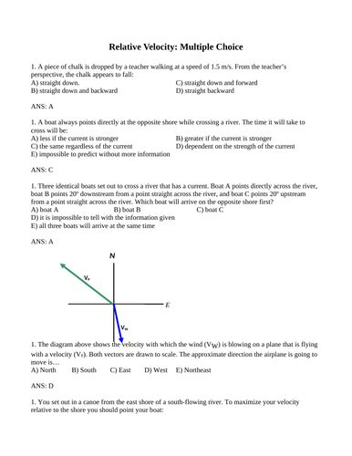 Resultant Velocity Relative Velocity Multiple Choice Grade 11 Physics With Answers 6pg