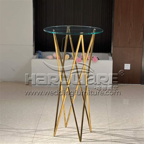 Glass Bar Table Luxury Stainless Steel Gold Cocktail Tables