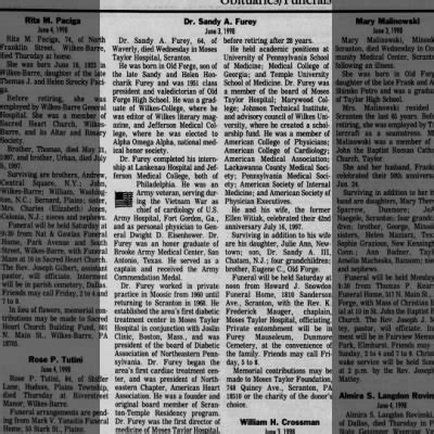 1998 Sandy Furey Jr Obit Newspapers