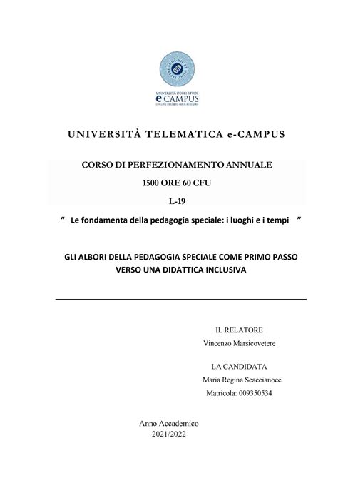 Tesi ecampus Sintesi della disciplina U N I V E R S I T À T E L E M