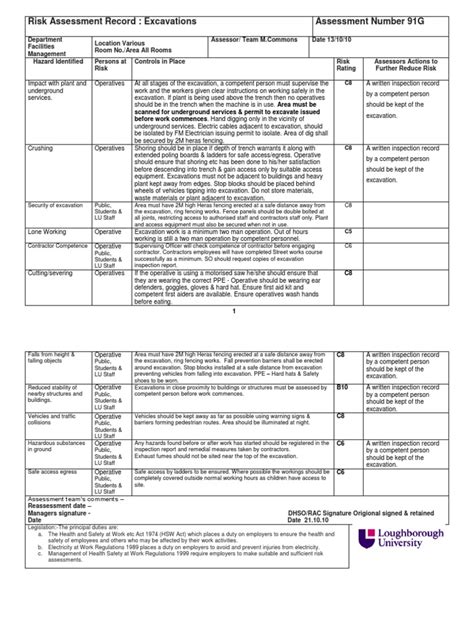 Annex Dd Appendix 1 Example Excavation Risk Assessment Pdf Risk Safety