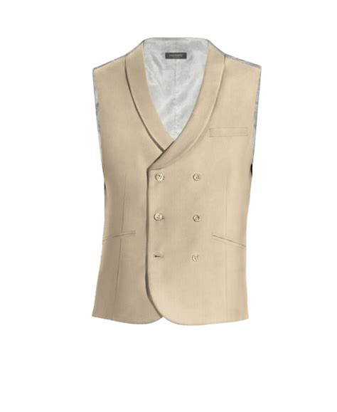 Chaleco Formal Double Breasted De Pana Beige Con Solapa Redonda