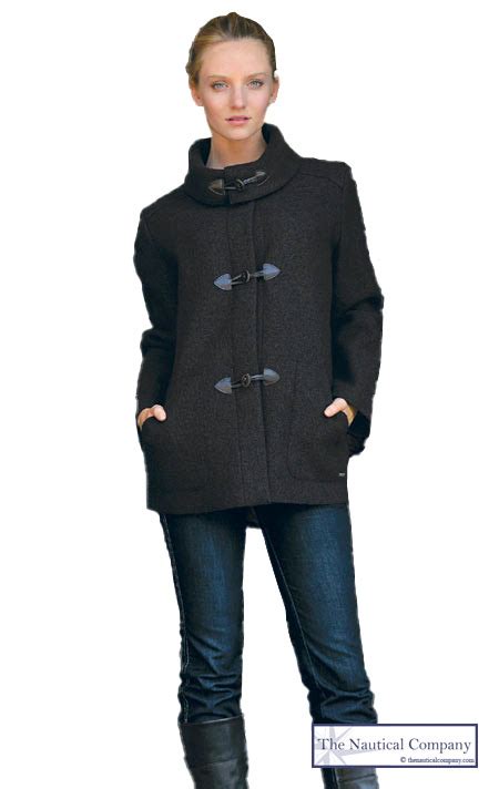 Black Short Duffle Coat Jacket For Women Boiled Wool Royal Mer Bretagne The Nautical Company Uk