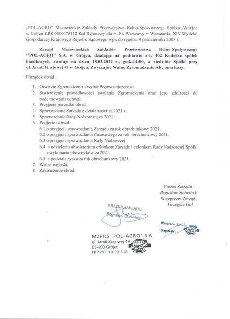 Dla Akcjonariuszy Pol Agro Logistic