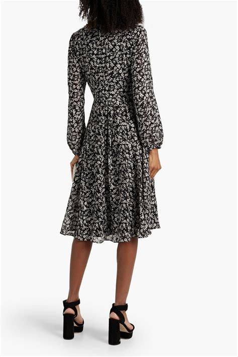 Mikael Aghal Pleated Floral Print Fil Coup Chiffon Midi Dress The Outnet