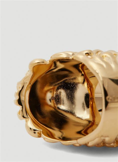 Lion Head Gemstone Ring In Gold Gucci