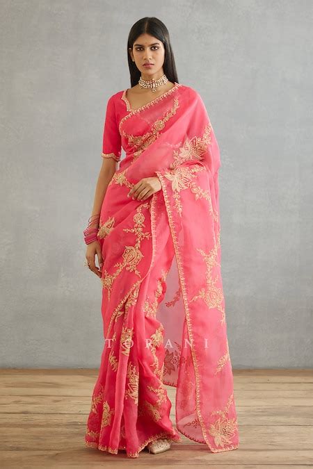 Buy Pink Silk Organza Hand Embroidery Dori Gul Daavya Saree For Women