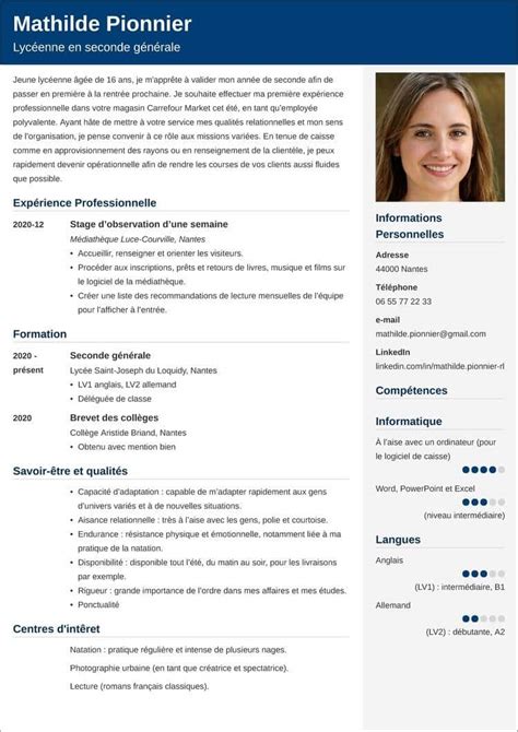 Cv Job D T Exemple Pour Lyc En Tudiant D S Ans