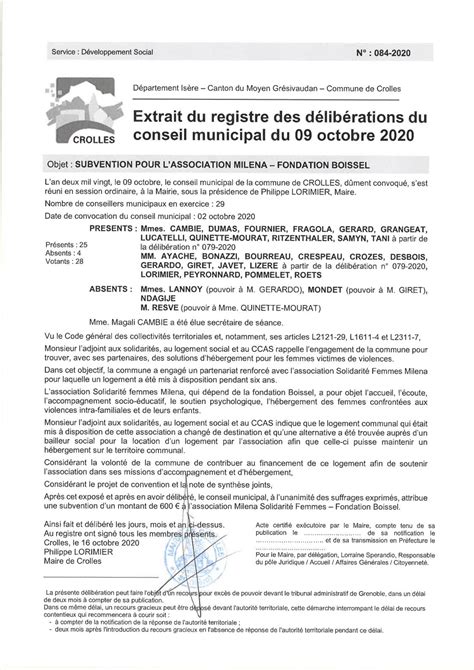 Calam O Crolles Deliberation Subvention Pour L Association