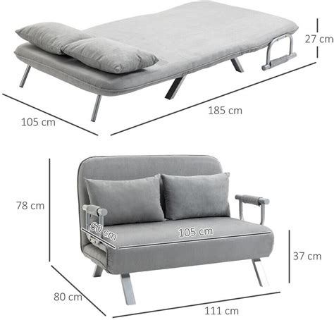 Homcom 2 Sitzer Schlafsofa Mit Bettfunktion Samt Hellgrau 111 X 80 X