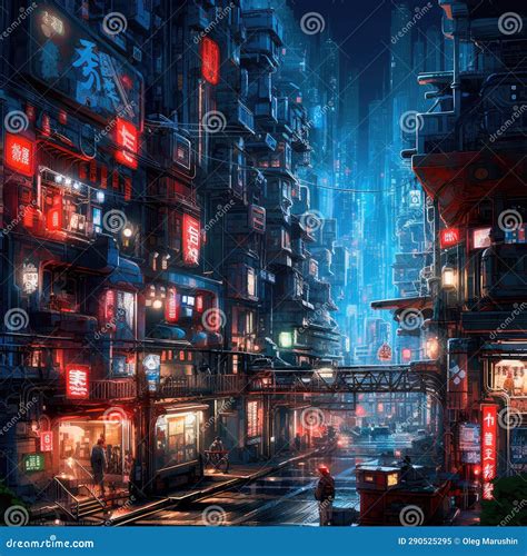 Lovely Anime Cyberpunk City Painting, Digital Painting, Night ...