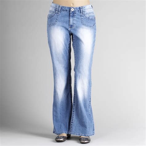 Angels Womens Plus Pork Chop Pocket Flare Jeans