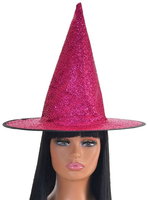 Girls Sparkly Hot Pink Witch Hat Accessory