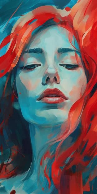 Premium Ai Image A Painting Of A Woman With Red Hair And Blue Eyes