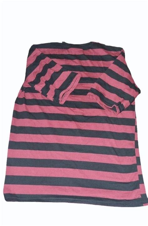 Pink And Black Round Neck Men Striped Cotton T Shirt At Rs In New Delhi