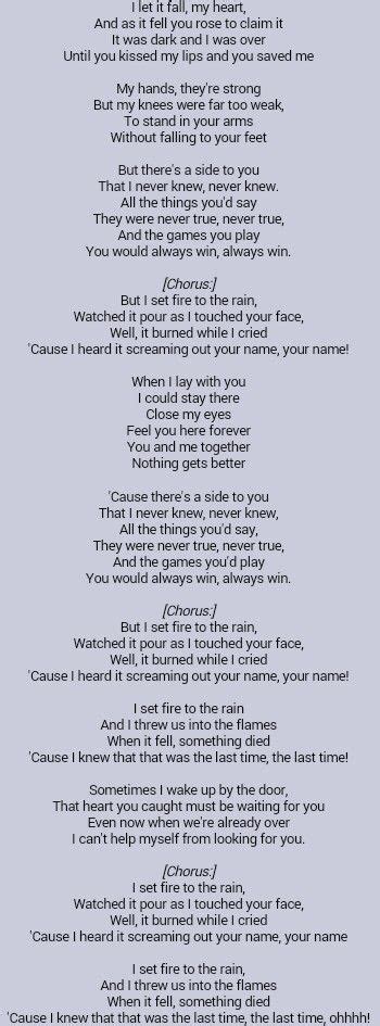 Adele Set Fire To The Rain Lyrics