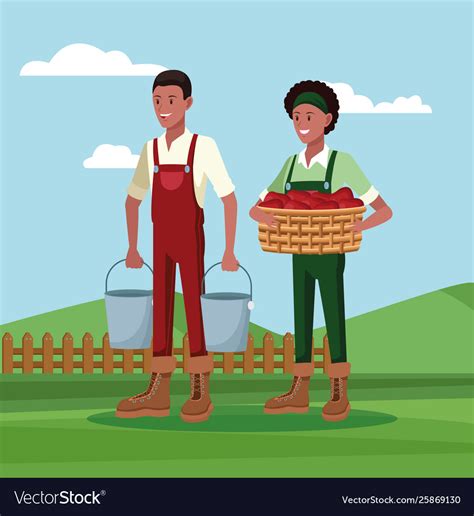 Farmers Working In Farm Cartoons Royalty Free Vector Image