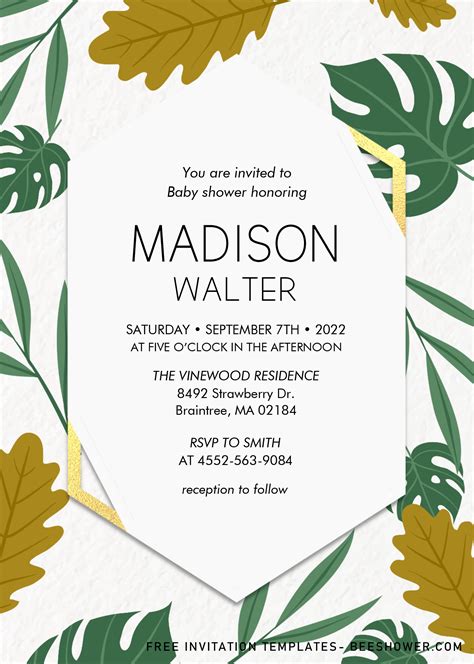 Tropical Leaves Baby Shower Invitation Templates Editable With MS