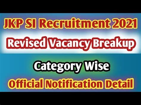 JK Police SI Revised Vacancy Breakup Category Wise JKSSB Sub