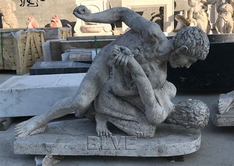 BLVE Marble Naked Man Fighting Statue Roman Sculpture Life Size Natural