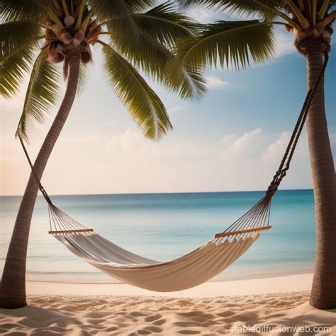 Hammock Between Palm Trees On Beach Stable Diffusion Online