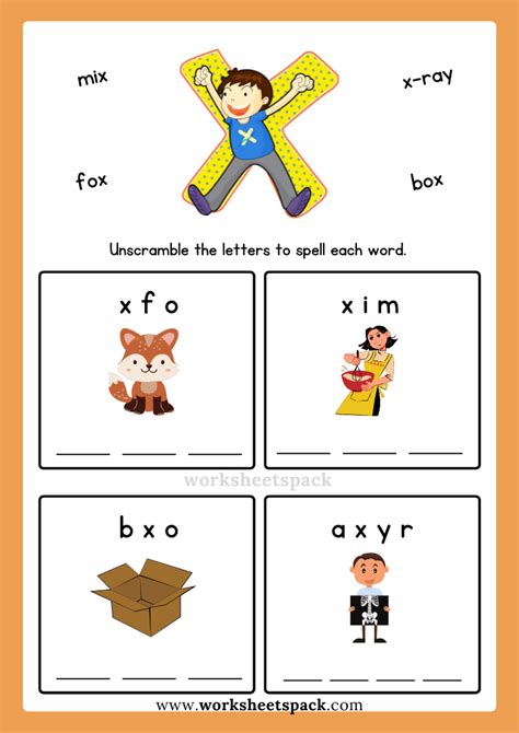 Free Alphabet Spelling Worksheet Letter X Words For Kindergarten