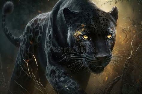 Panther in the Midst of a Fierce and Deadly Hunt Stock Illustration ...