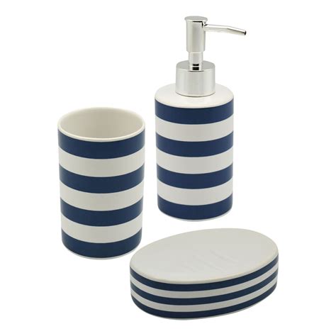 Harbour Housewares Blue And White Striped Ceramic Piece Bathroom Set