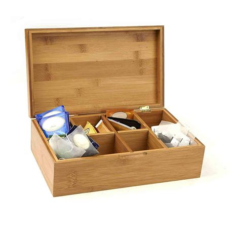 Bamboo Tea Box Storage Organizer 8 Compartment Chest Box Natural