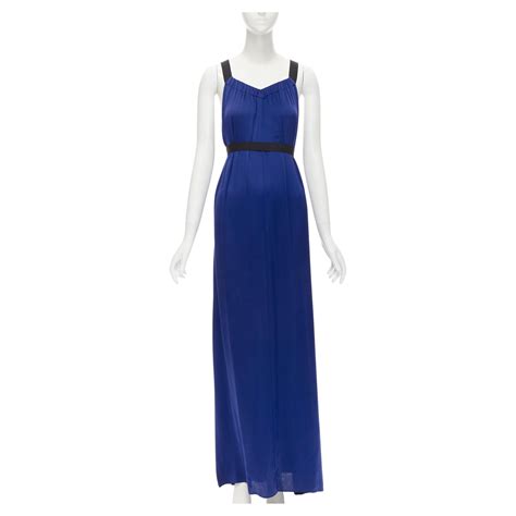 Theory Cobalt Blue 100 Silk Black Elastic Cross Band Open Back Maxi