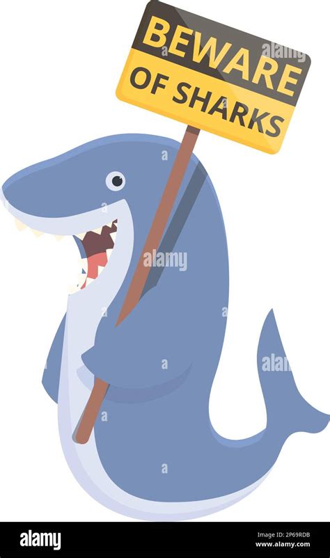 Beware Fish Icon Cartoon Vector Danger Shark Caution Zone Stock