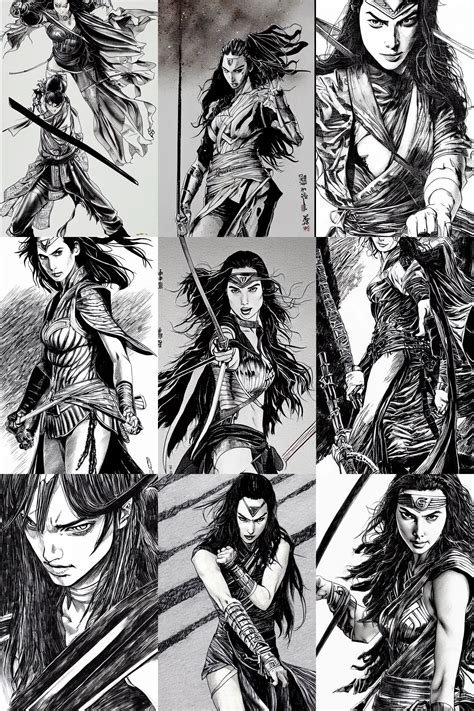 KREA Detailed Gal Gadot As Samurai In Vagabond Manga By Takehiko