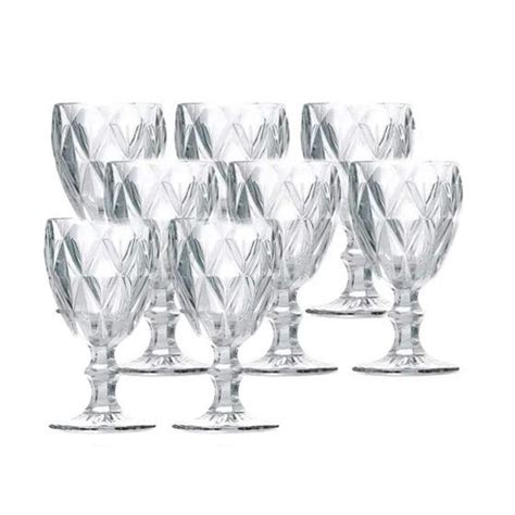 Jogo 8 Taças p Água Vidro Diamond Transparente Lyor 325 ml Taça de