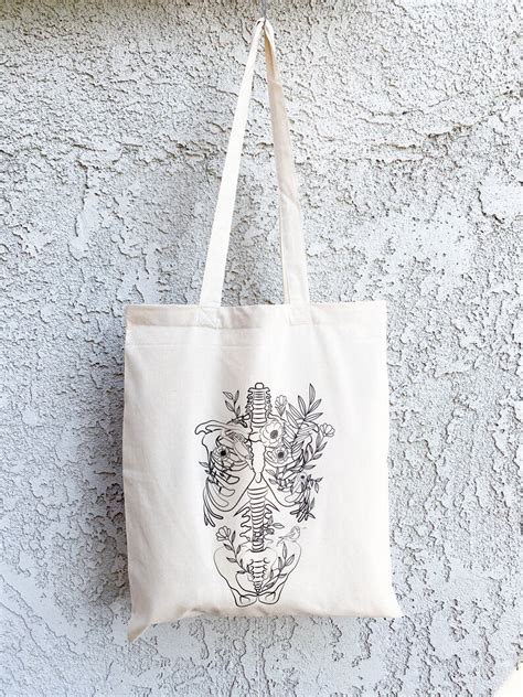 Floral Skeleton Tote Bag Human Anatomy Reusable Bag Anatomy Etsy