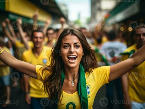 Brazilian woman celebrates her soccer teams victory AI Generative ...