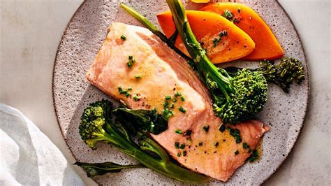 Easy Steamed Salmon With Sweet Potatoes And Broccolini Martha Stewart