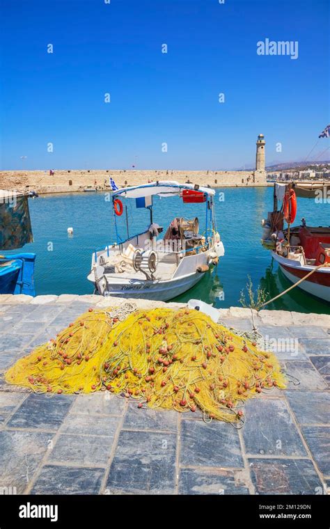 Venetian Harbour Rethymno Crete Greek Islands Greece Stock Photo