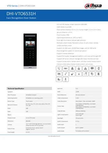 Dahua Dhi Vto H Face Recognition Door Station For Home Locker