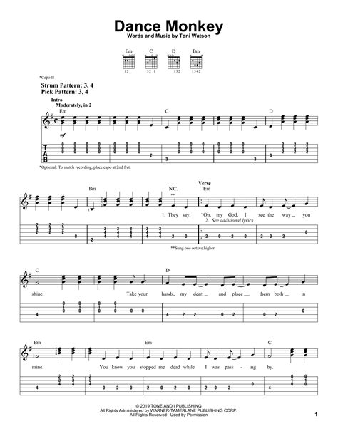 Dance Monkey Sheet Music Tones And I Easy Guitar Tab