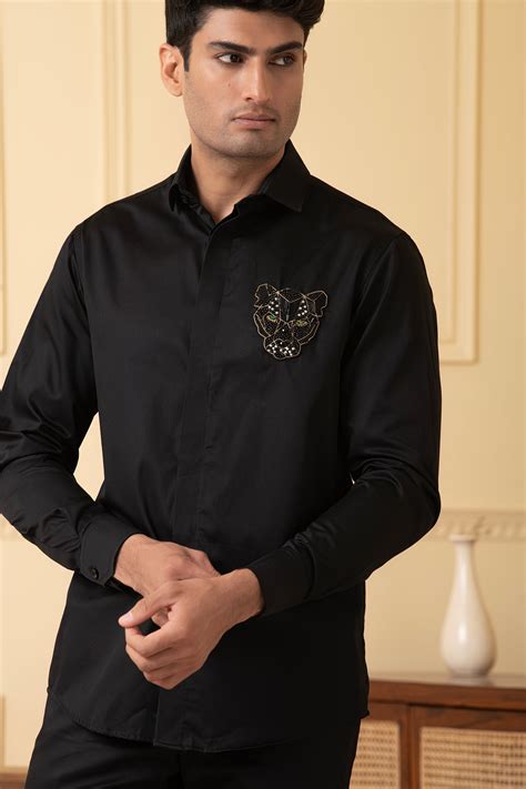 Hilo Design Mens Black Panther Embroidery Shirt Hilo Design