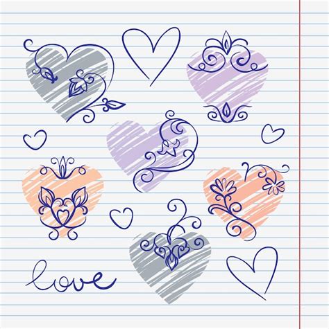 Garabatos De Amor Dibujados A Mano En Cuaderno De Bocetos Vector Premium