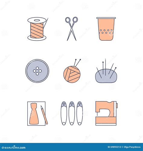 Sewing And Knitting Icons Vector Line Set Stock Vector Illustration