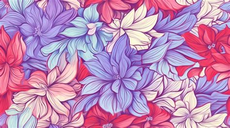 Premium AI Image | Seamless Color Pencil Style Line Art Flowers