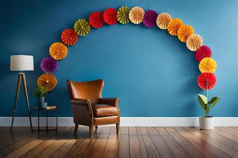 Premium Photo A Room With A Wall Decorated With Colorful Paper